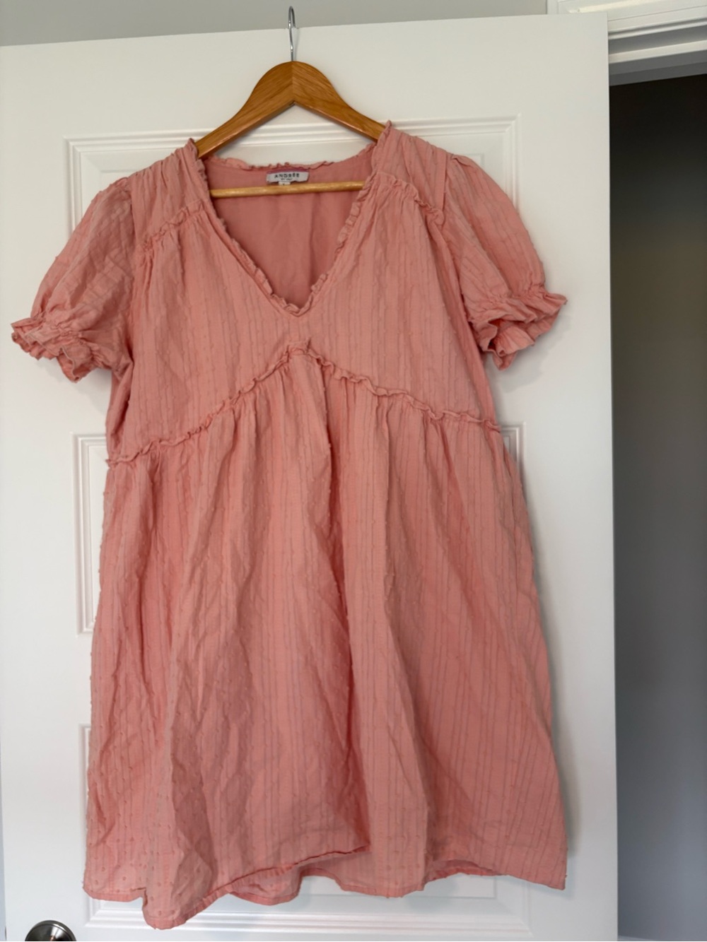 BarbieCore Pink 100% Cotton V-Neck Babydoll Feminine Whimsy Picnic Dress